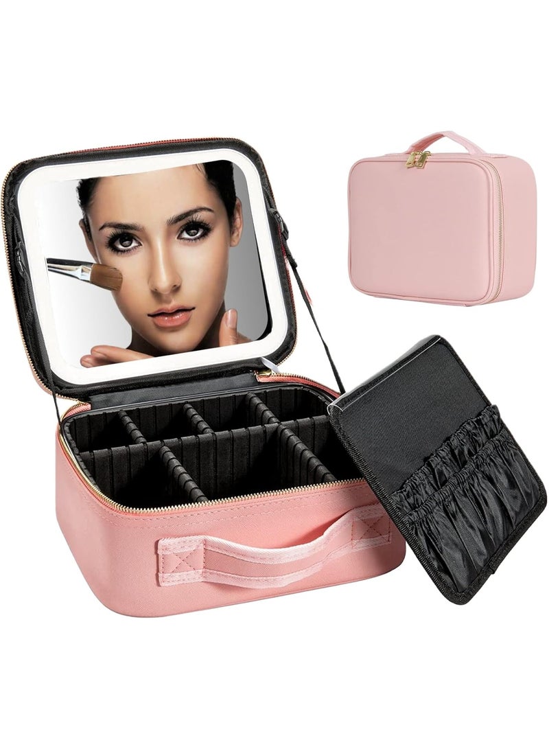 DubaiGallery Portable Makeup Organizer Bag with LED Light Mirror, Large Capacity Cosmetic Storage Case, Adjustable Dividers, Travel Friendly Beauty Box for Women, Professional Makeup Artists, Daily Use and Vanity Organization - Image 1